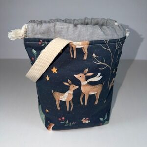 Longview Creations Project Bag Small Navy Deer Forest Animals Knit Crochet